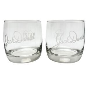 Jack Daniels No 7 Lowball Glasses Whiskey Set of 2 Rocks Glasses Old Etched Logo